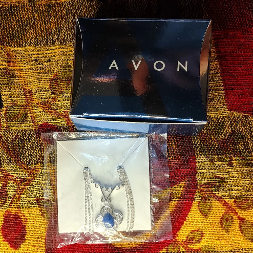 Avon 2005 Sterling Silver Open Work Lapis Blue Necklace NIB NOS - Picture 10 of 12